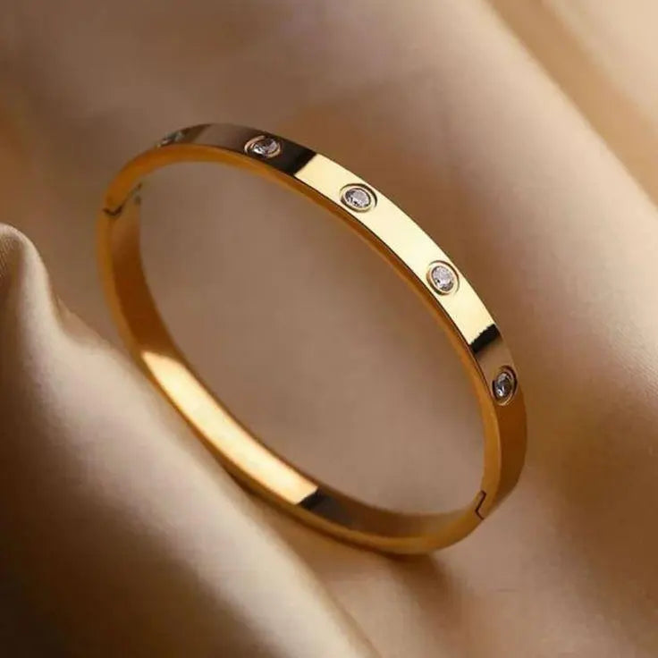1 Pc Modern Design Gold Plated Artificial Stones Kara Bangle TechnoJewel